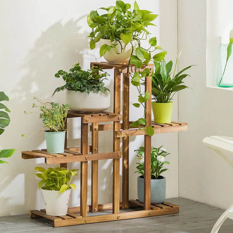 Solid Wood Multi-layer Plant Stand Flower Stand Indoor Living Room Balcony Floor Flower Pot Shelf Tray Stand