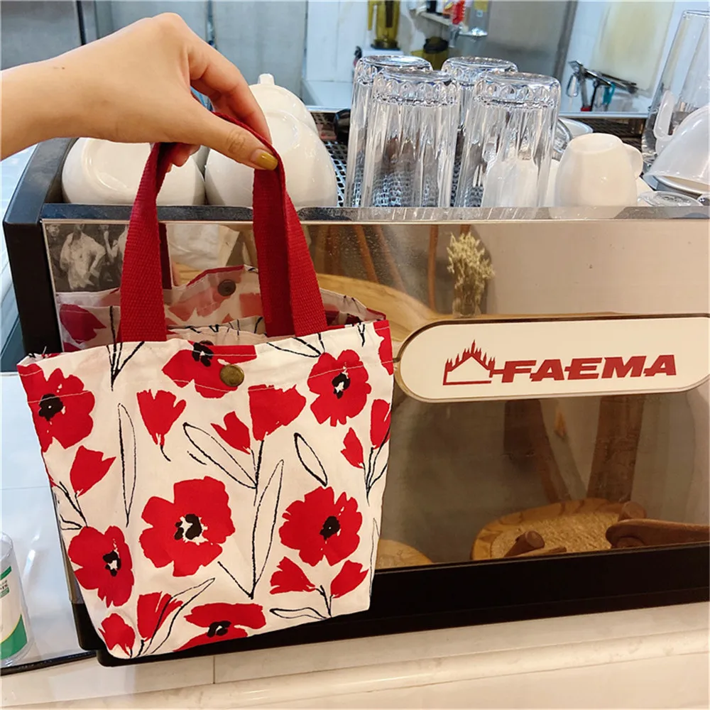 Floral Mini Canvas Shopping Handbags Reusable Foldable Tote Bags Women Canvas Shoulder Bags Female Ulzzang Funny Eco Shopper Bag