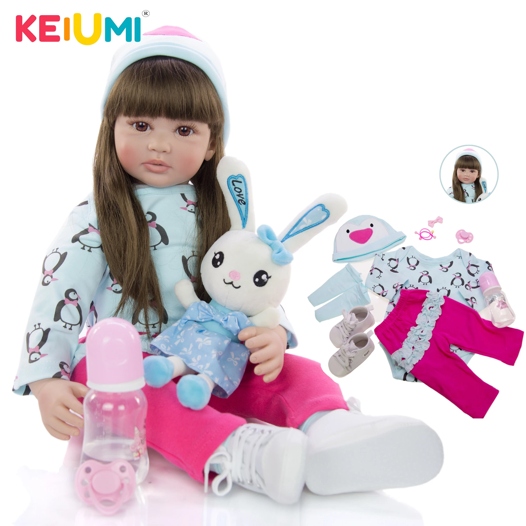 

KEIUMI 60 cm Realistic Lovely 24 Inch Soft Silicone Cute Reborn Babies Doll Reborn Boneca Menina Children's Day Birthday Gifts