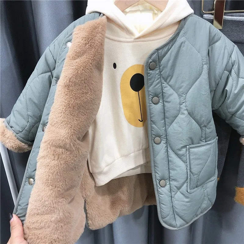 New Children Spring Winter Fur Kids Girl Coat Teenage Thick Outwear Jackets High Quality Warm Fashion Plus Velvet