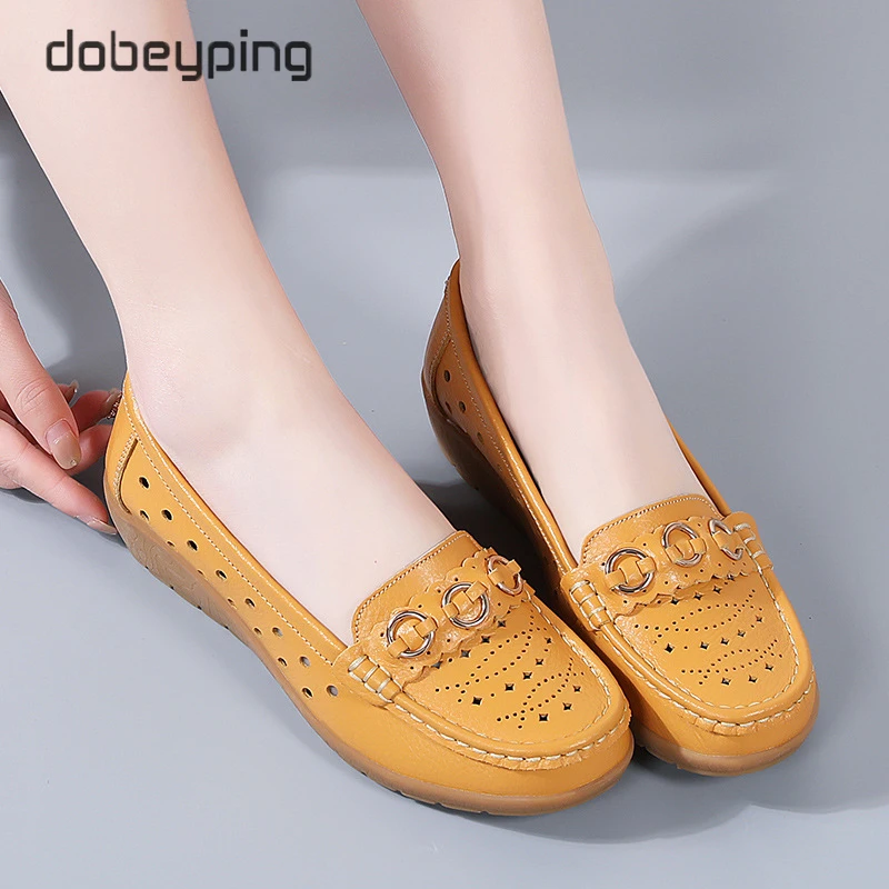 dobeyping Spring Autumn Women's Loafers Genuine Leather Woman Wedge Shoe Moccasins Slip On Female Flats Soft Ladies Shoes 35-44