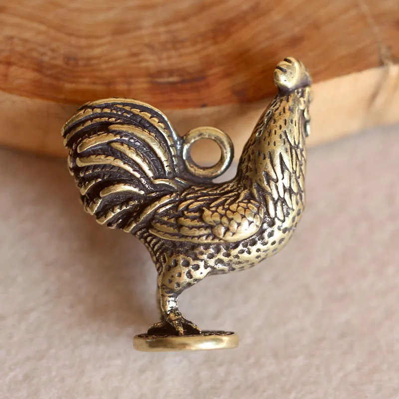 Handmade Brass Rooster Keychains Copper Chinese Zodiac Chicken Bag Hanging Pendant Car Key Rings Gifts