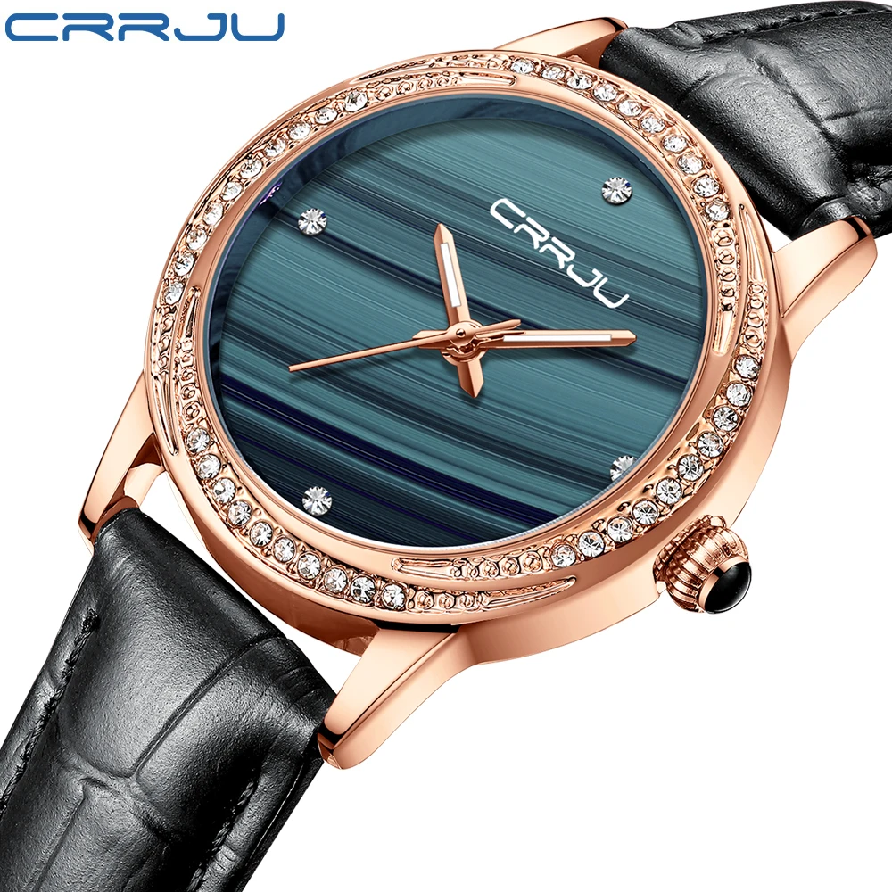 

CRRJU 2021 Watches for Women Luxury Brand Rectangular Quartz Wristwatch with Leather Elegant Light Wrist's Charm Clock