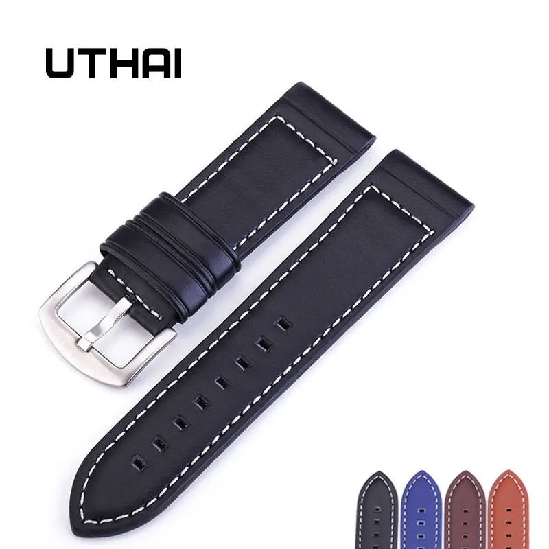 UTHAI P14 18 20 22 24mm Genuine Leather Straps Fashion soft watch belt Black/Brown/Blue/lightbrown Watchband Bracelet + Tool