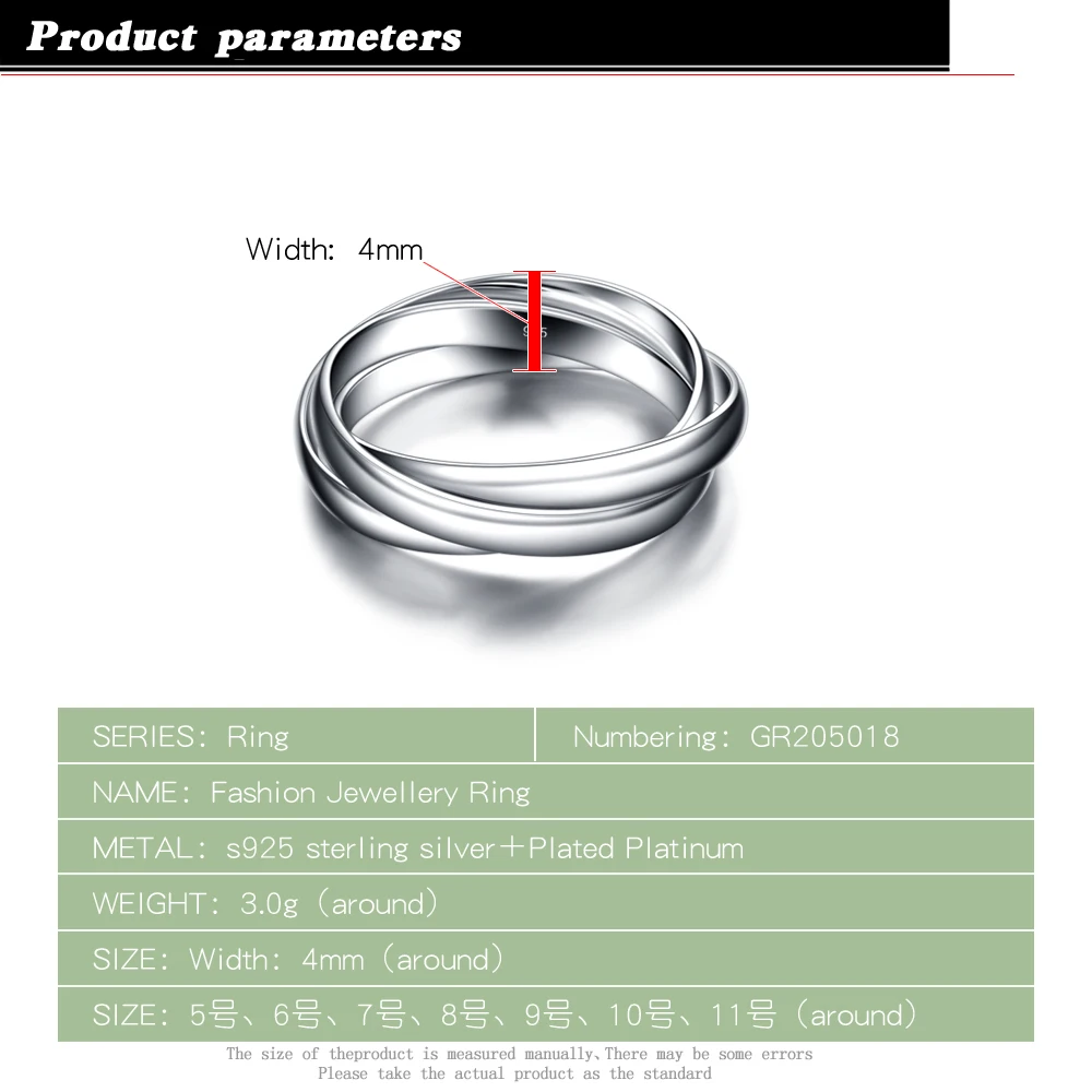 High Quality Solid 925 Sterling Silver Engagement Three Layers Minimalist Rings For Women Valuable Gift  Sparking Zircon Rings
