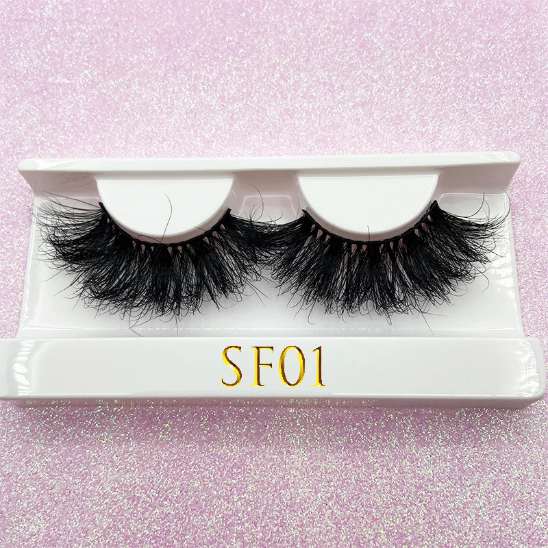 25MM Fluffy Wispy Long Thick Lashes 3D Mink Hair Soft False Eyelashes Wholesale Handmade Messy Real Mink Eye Lashes Makeup Tools