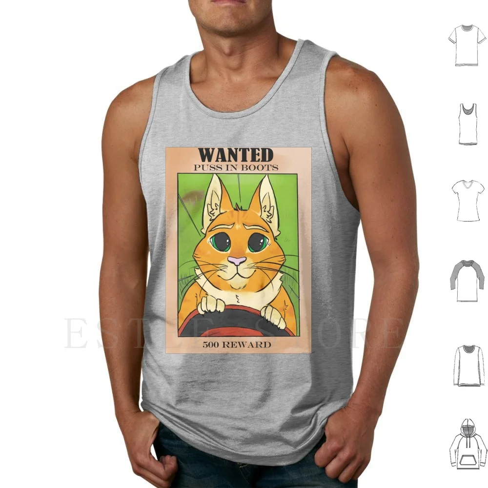 Wanted : Puss In Boots Tank Tops Vest Sleeveless Puss In Boots Wanted Shrek 2 Shrek Puss Cat Animal Kitty Eyes Furry
