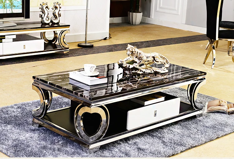 Natural marble Stainless steel Coffee Table Living Room Home Furniture minimalist modern rectangle mesas de centro table basse