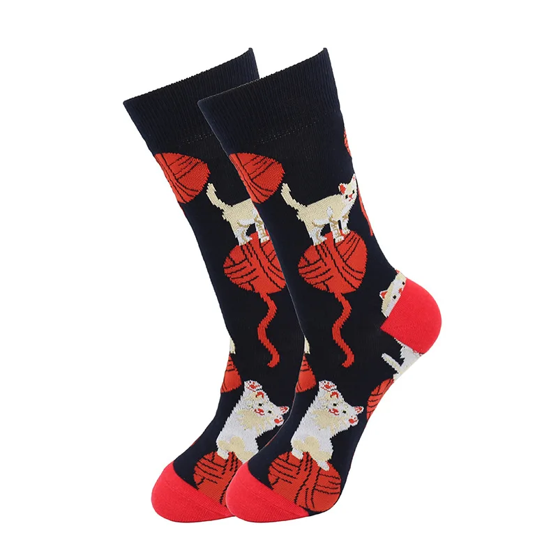 1pair Men\'s Socks Funny Cartoon Shark Cat Printed Happy Socks Casual Harajuku Hip Hop Skateboard Calcetines Hombre