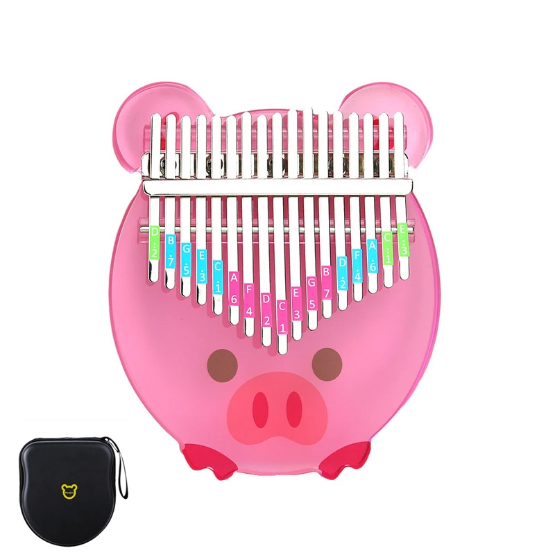 Kalimba-Piano de dedo transparente de 17 teclas para niños, Piano de dedo Calimba de cristal, Animal lindo, regalo de Navidad con bolsa de martillo sintonizador