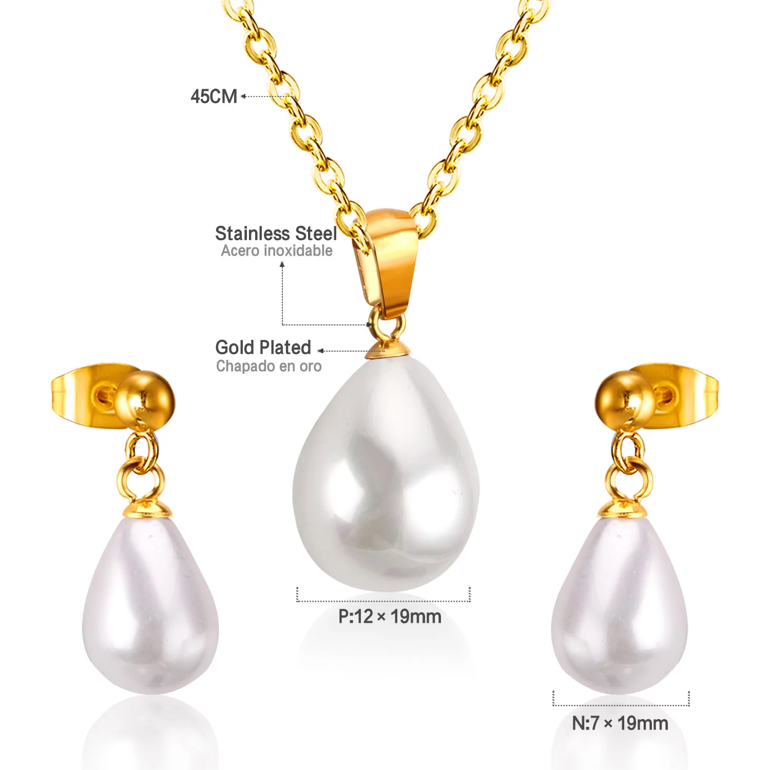 LUXUKISSKIDS Trendy Fake White Pearl collane a catena in acciaio inossidabile Set di orecchini per le donne Set di gioielli indiani parures bijoux