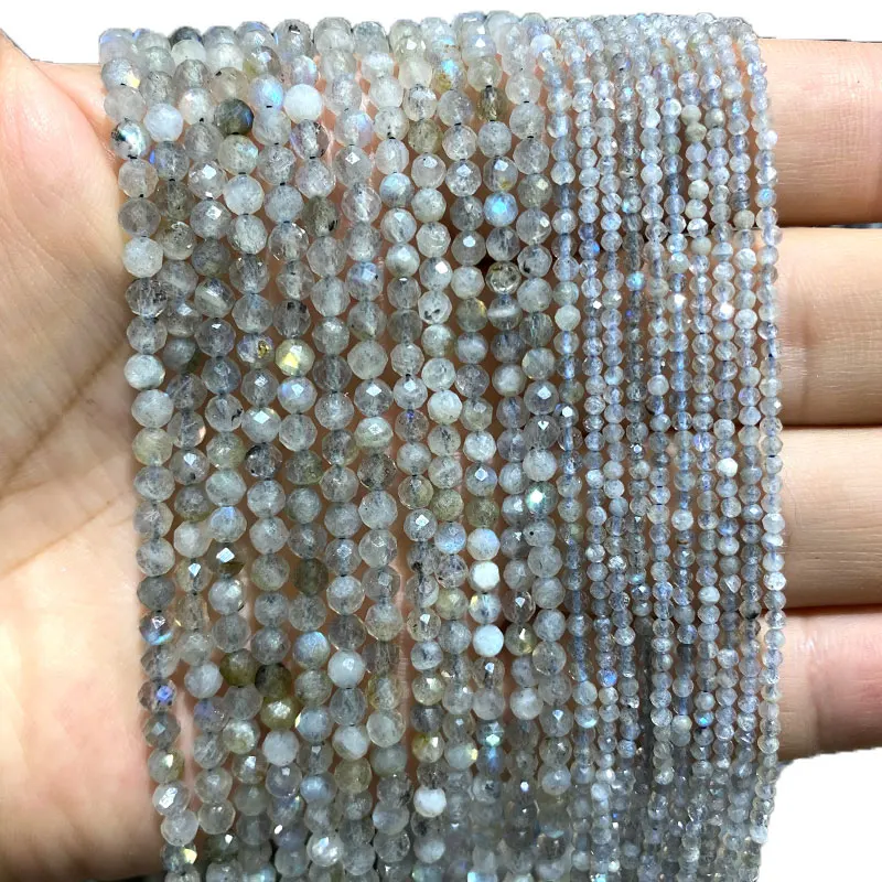 Wholesale Natural Stone Labradorite Faceted Round Beads For Jewelry Making DIY Bracelet Necklace 2MM 3MM 4MM 15''