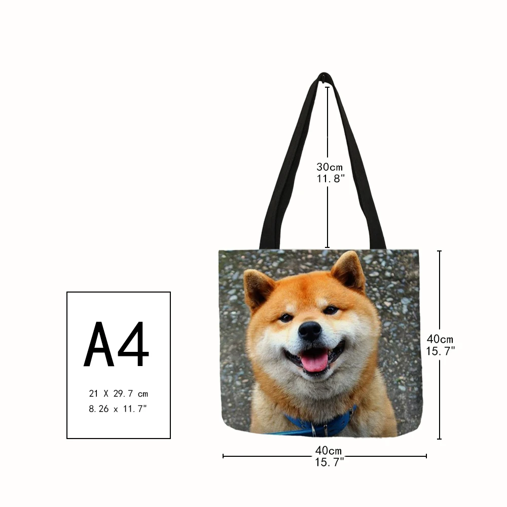 Cute Funny Shiba Dog Print Shoulder Bag Women Casual Handbags Mom Tote Linen Durable Reusable Shopping Diaper Bags