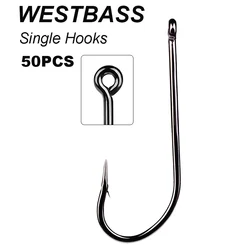 WESTBASS 50PCS J-Hook 1#-8/0# Single Fishing Hooks Barbed Fishhooks High Carbon Steel Single Hooks Carp Jig Hooks Fishing Tackle