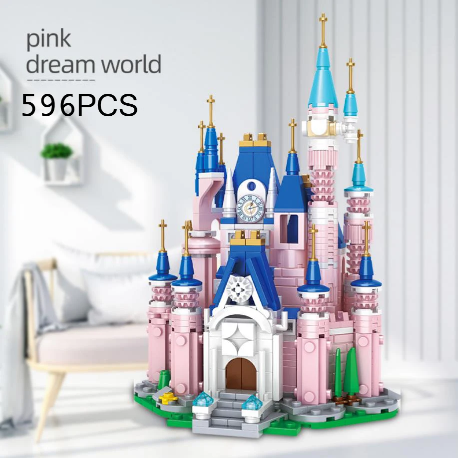 

Creative Amusement Park MOC Building Block Mini Scene 8in1 Pink Princess Castle Model Brick Educational Toys For Girls Gifts