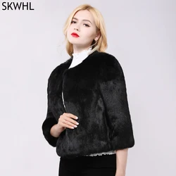 Brand Hot Sale Women Genuine Real Rabbit Fur Coat Lady Winter Warm Real Rabbit Fur Jacket Natural Color Real Rabbit Fur Overcoat