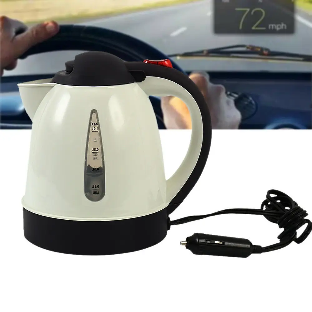 12V 24V Car Electric Kettle 1L Large Capacity Portable Travel Water Boiler Car Truck Travel Coffee Heated Tea Pot