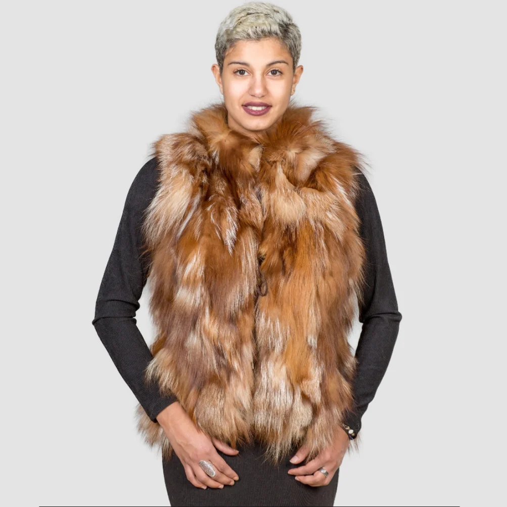 Genuine Silver Fox Fur Waistcoat for Ladies, 100% Fox Fur Vest, Warm Winter Fashion, European Street Style