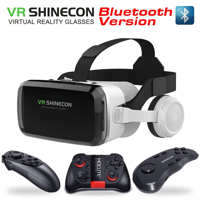 New VR SHINECON 2021 Wireless Bluetooth Stereo Headset Version Virtual Reality Glasses 3D Goggle Cardboard Helmet for Smartphone