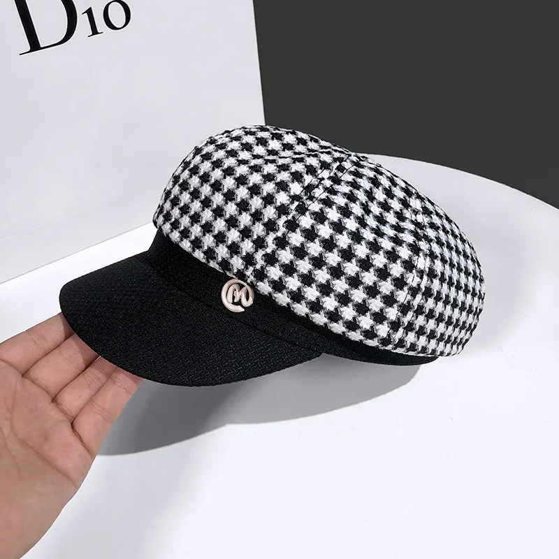 New Trend Autumn Plaid Women\'s Octagonal Beret Caps Fashion Female Adjustable Painter Artist Outdoor Casual Newsboy Sunhat