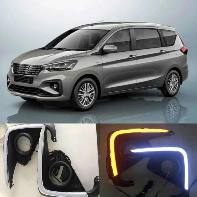 

2Pcs For Suzuki Ertiga 2018 2019 DRL Fog Lamp Cover Headlamp Yellow turn signal LED Daytime Running Light