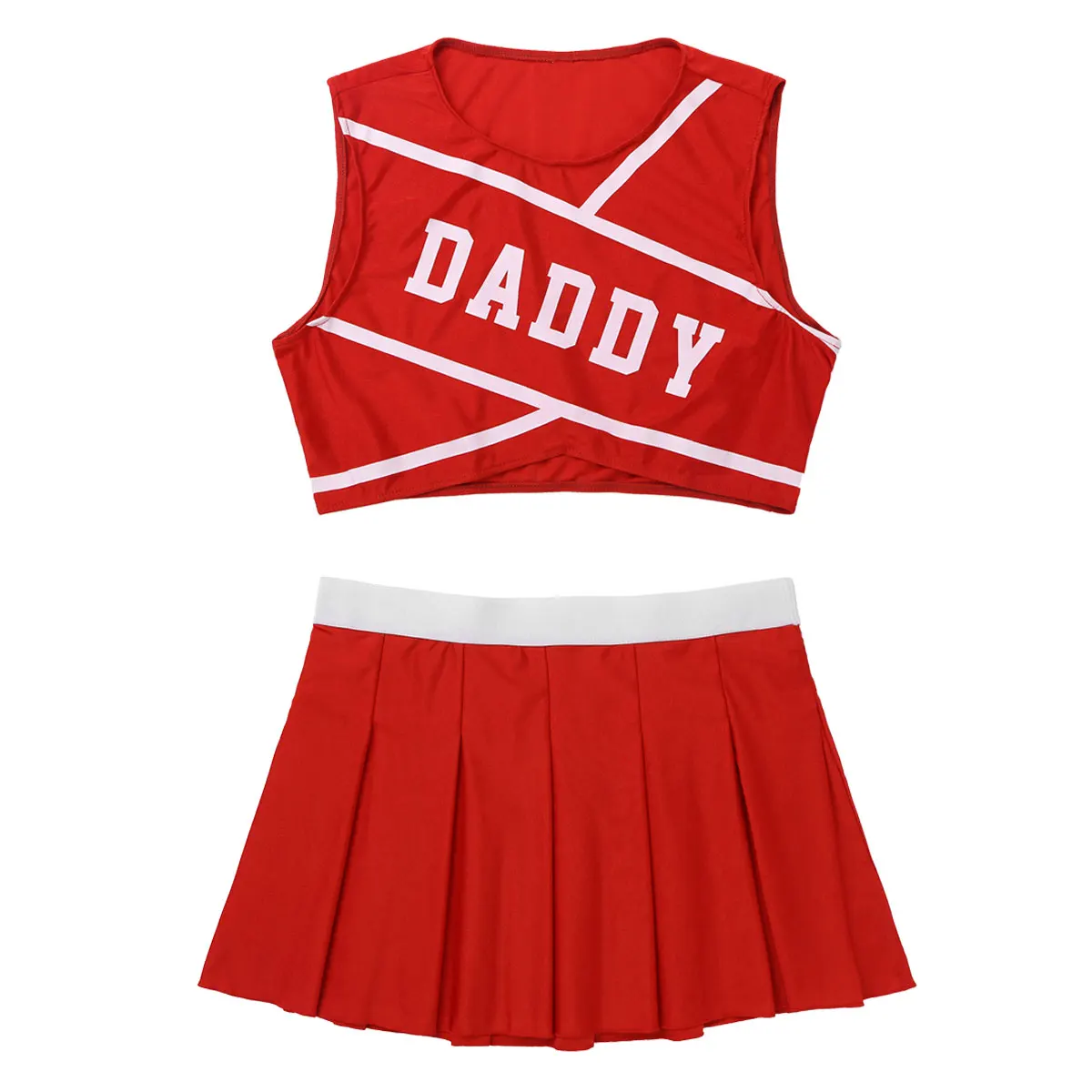 Womens Adult Cheerleading Uniform Outfit Sexy School Girls Cosplay Dance Costume Dancewear Crop Top with Mini Pleated Skirt