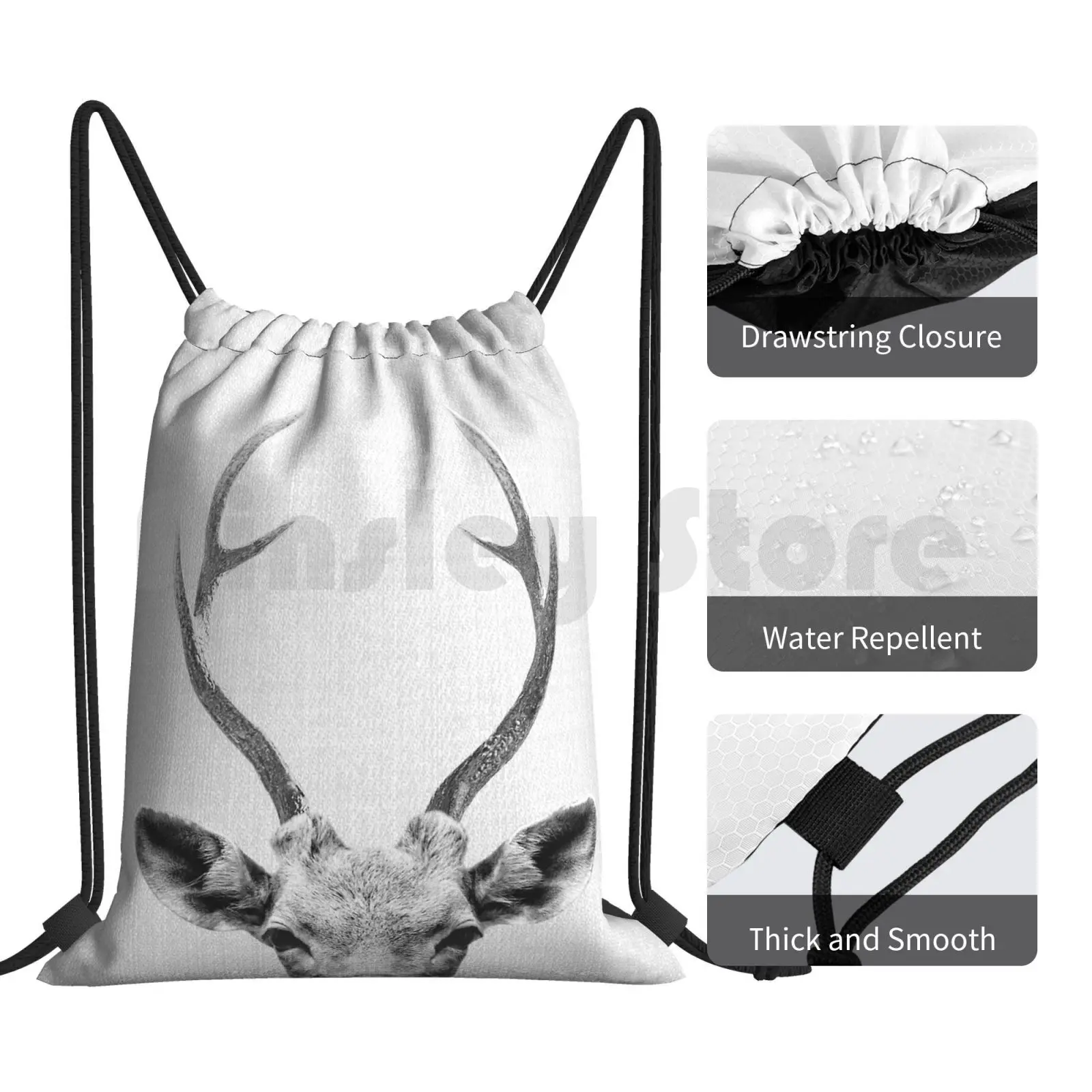 Mochila Deer-Black & White con cordón, bolsa para montar en el gimnasio, escalada, ciervo, animales, Peekaboo, negro, blanco, naturaleza, Vida Salvaje