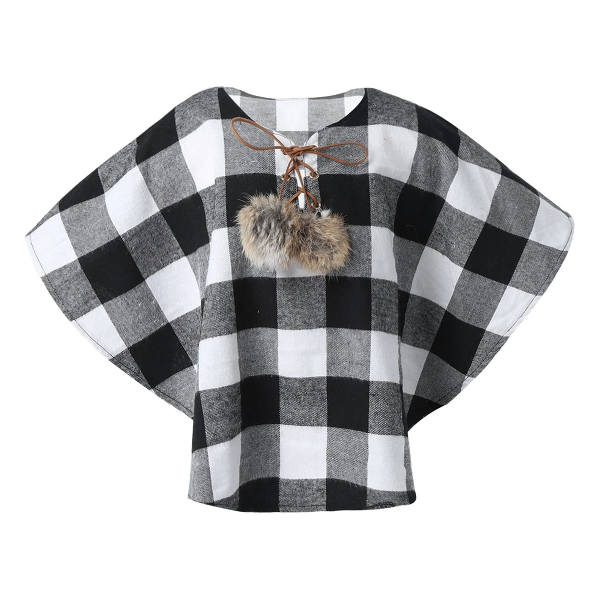 

Girls Cute Plaid Pompom Princess Cape Cloak Wrap Coat Kids Clothing Spring Autumn Children Outerwear Toddler Baby Girl Cape Coat