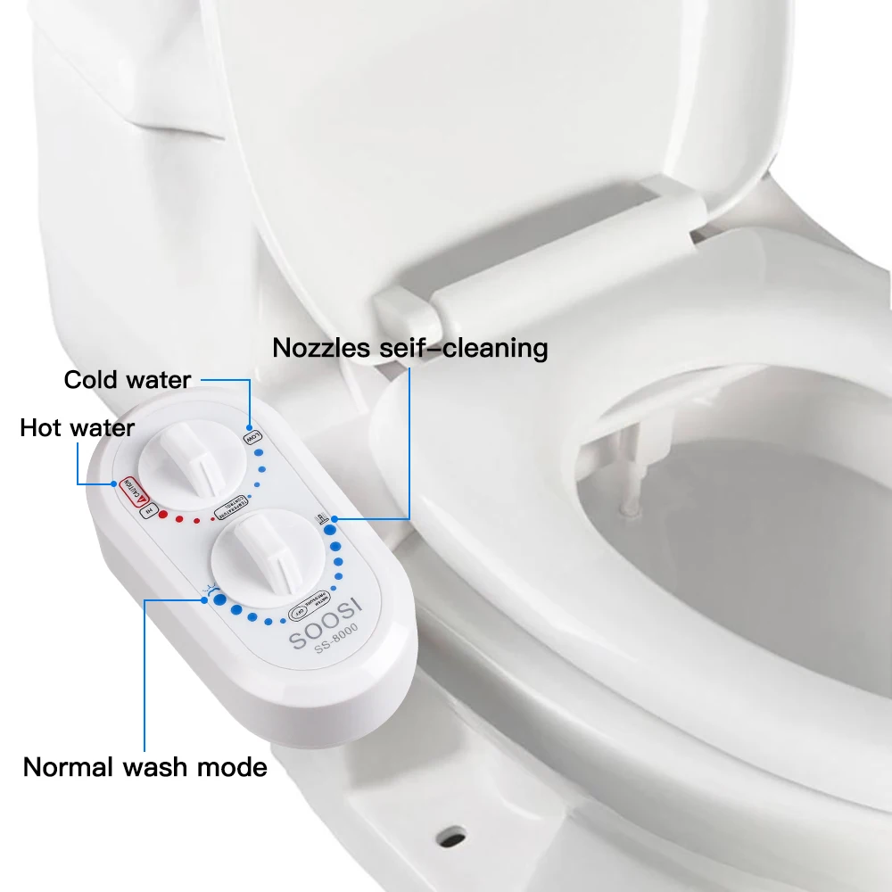 Non-Electric Mechanical Toilet Seat Bidet Attachment Dual Nozzle Bidet Sprayer Fresh Water for Personal Hygiene