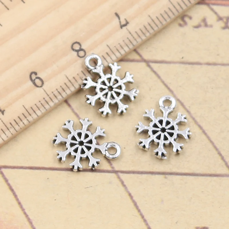 30pcs Charms Snow Snowflake 13x11mm Tibetan Silver Color Pendants Antique Jewelry Making DIY Handmade Craft