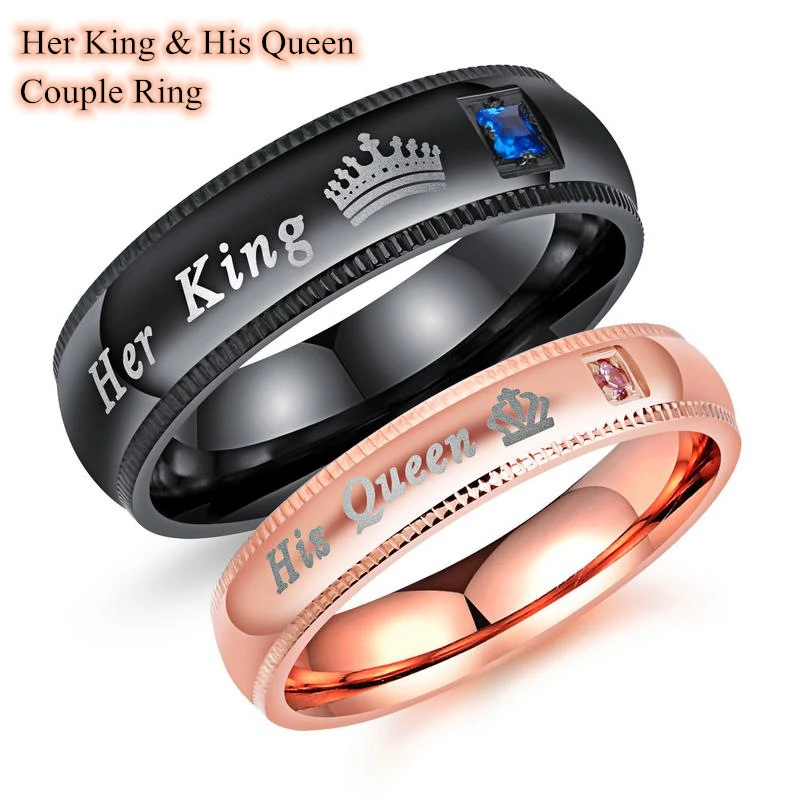 Fashion Couple Rings Her King His Queen Promise Ring Romantic Blue Zircon Crown Ring Anniversary Wedding Band Jewelry Gifts