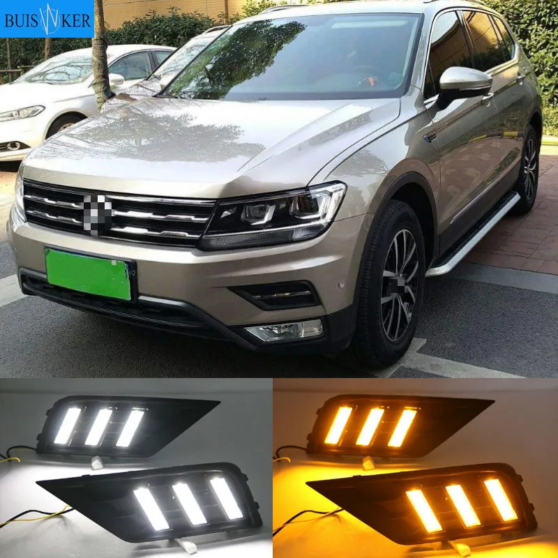 

2PCS Car light for Volkswagen VW Tiguan 2017 2018 2019 DRL Daytime Running Light with Yellow Turn signal fog lamp