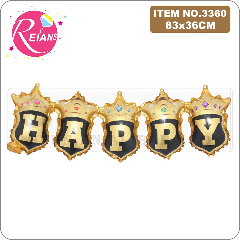 Conjoined Crown Happy Birthday Balloons Black Red Blue Banner Alphabet Foil Globos Birthday Party Decoration Kids Baby Shower