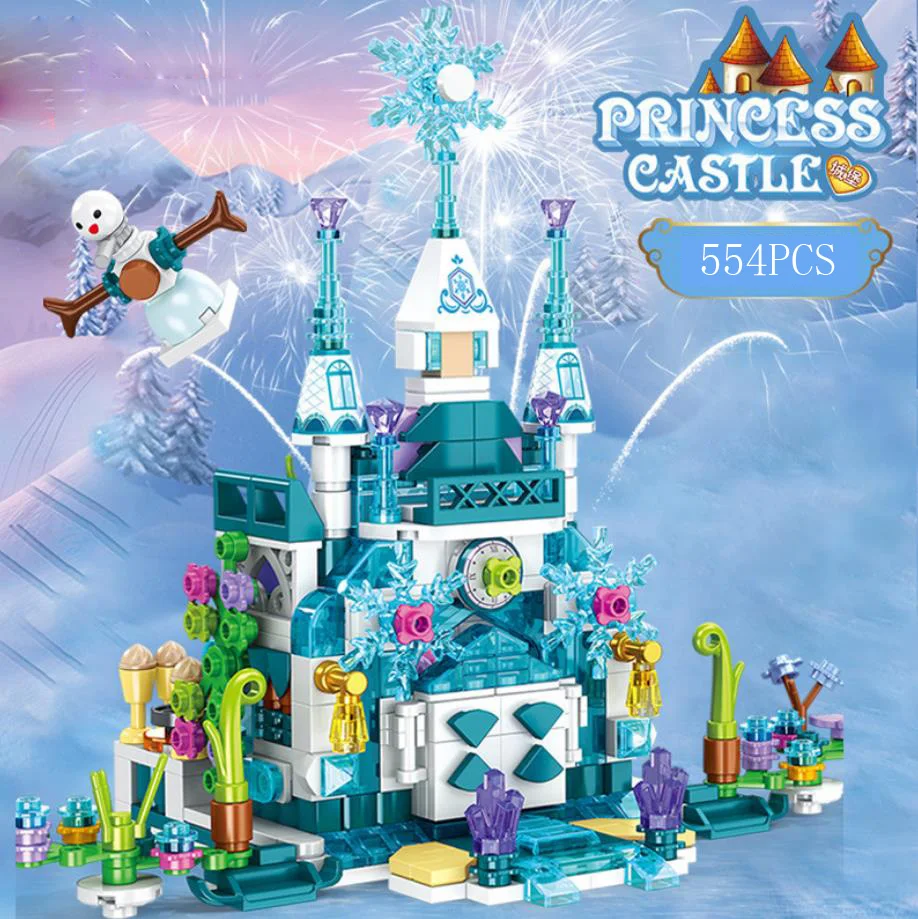 

Creative Building Block Mini Scene 12in1 Snow Queen Ice Castle Model Snowman Assemble Brick Educational Toy For Girl Gift