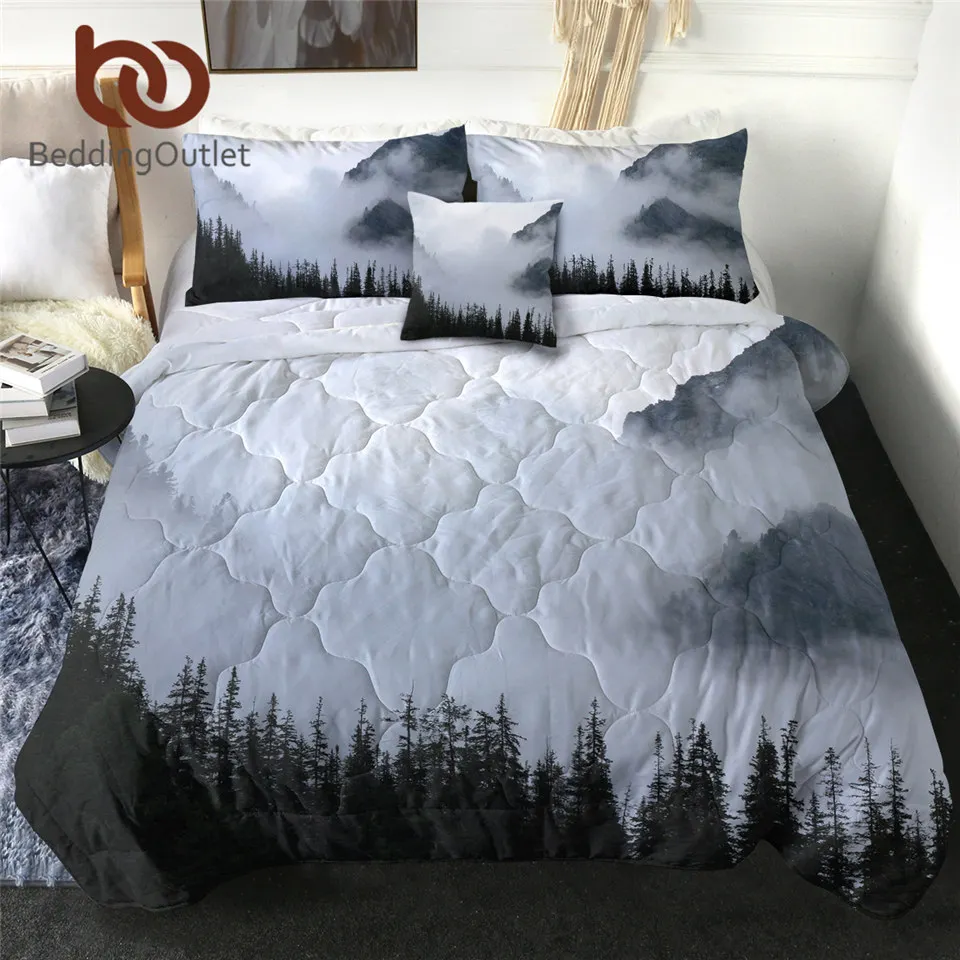 

BeddingOutlet Fir Forest Summer Quilt Trees Nature Air-conditioning Duvet Misty Landscape Bedspreads Mountain Thin Blanket 4pcs