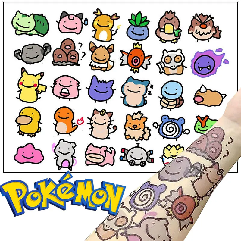 

Anime Pokemon Tattoo Stickers Waterproof Cartoon Cute TAKARA TOMY Kawaii Pikachu Sticker Kids Girl Children Boy Birthday Gift