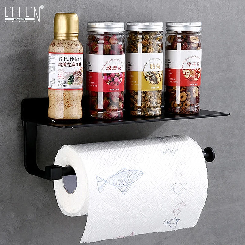 

ELLEN Kitchen Tissue Organizer Storage Shelf Multifunctional Roll Paper Holder Black Bathroom Shelf EL610