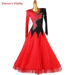 Modern Dance Dress V-Neck Diamond-Studded Big Swing Skirt Long Sleeves Profession Custom Child Woman Performance Clothing