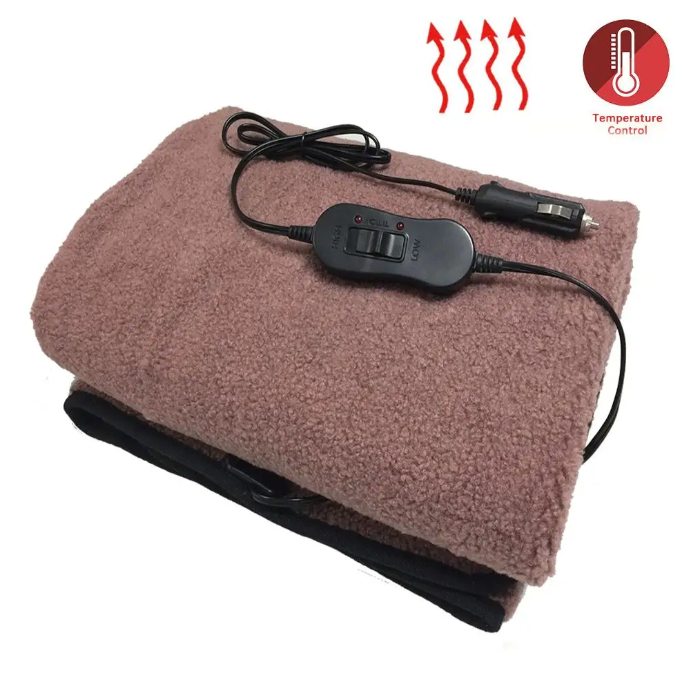 12V Electric Car Heated Blanket Teddy Solid Fleece Blanket For Car Truck RV Traveling Cold Weather With Temperature Control