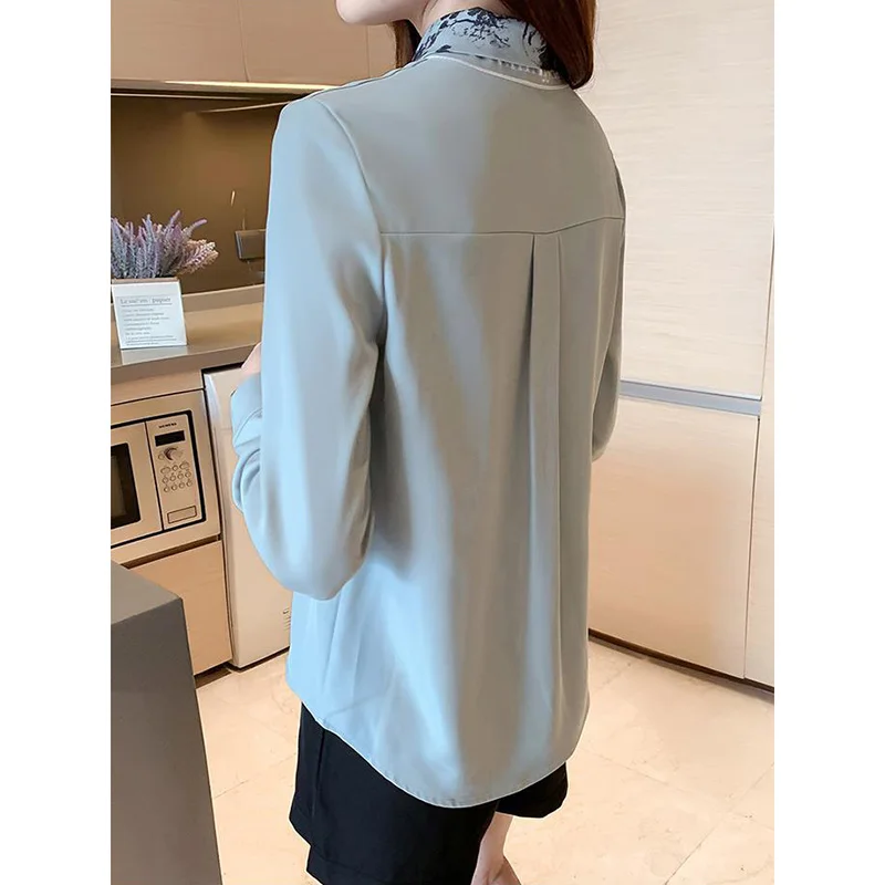 Elegant Bow Suit Collar Chiffon Shirt Chic Office Lady Blouse 2023 Spring Fashion Casual Solid All-match Commute Women\'s Blouses