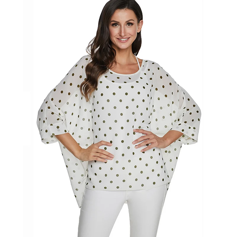 BHflutter White Blouse Shirt for Women 2020 Fashion Polka Dot Print Summer Blouses Casual Loose Chiffon Blouses Plus Size Blusas