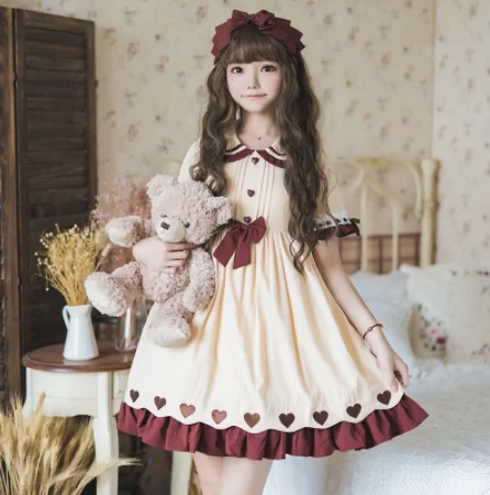 Kawaii girl gothic Japanese sweet lolita dress vintage lace bowknot peter pan collar high waist victorian dress lolita op loli