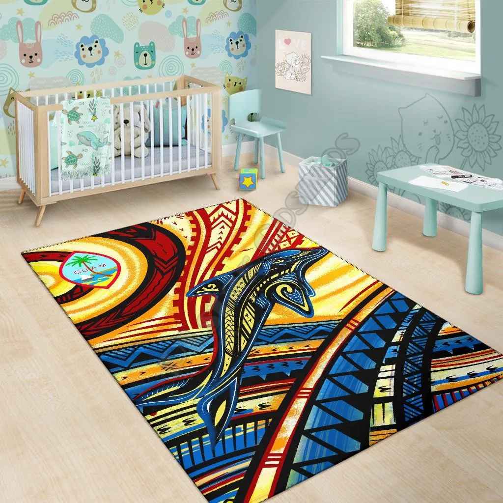 Guam Area Rug Dolphin Surfing Anti-slip Rug Carpet Home Decoration Living Flannel Bedroom Non-slip Floor Rug