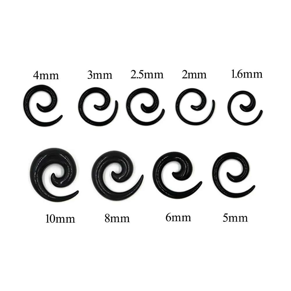 1 para czarny trójkąt akrylowa spirala rozciąganie uszu Taper Piercing okrągłe zatyczki do uszu biżuteria do ciała 1.6mm-10mm darmowa wysyłka — zdjęcie 4