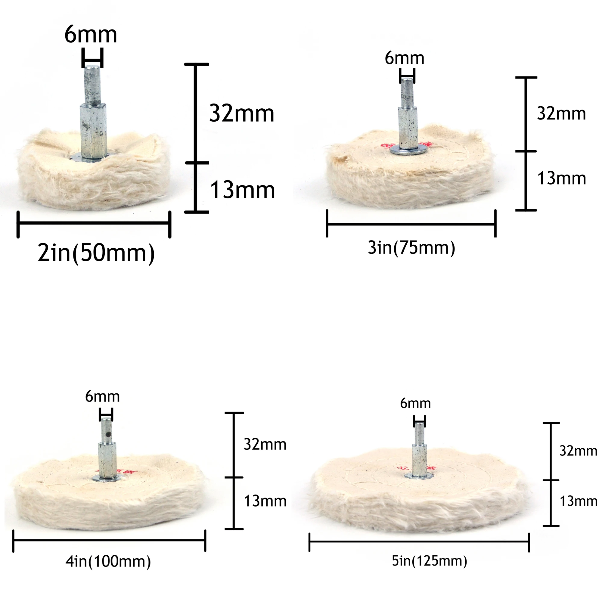 1 MÁY TÍNH 2/3/4/5 Inch Vòng Đầu Mài Vải Cotton Đánh Bóng Đệm có Bánh Xe 6mm Mandrel cho Mũi Khoan Dụng Cụ Mài