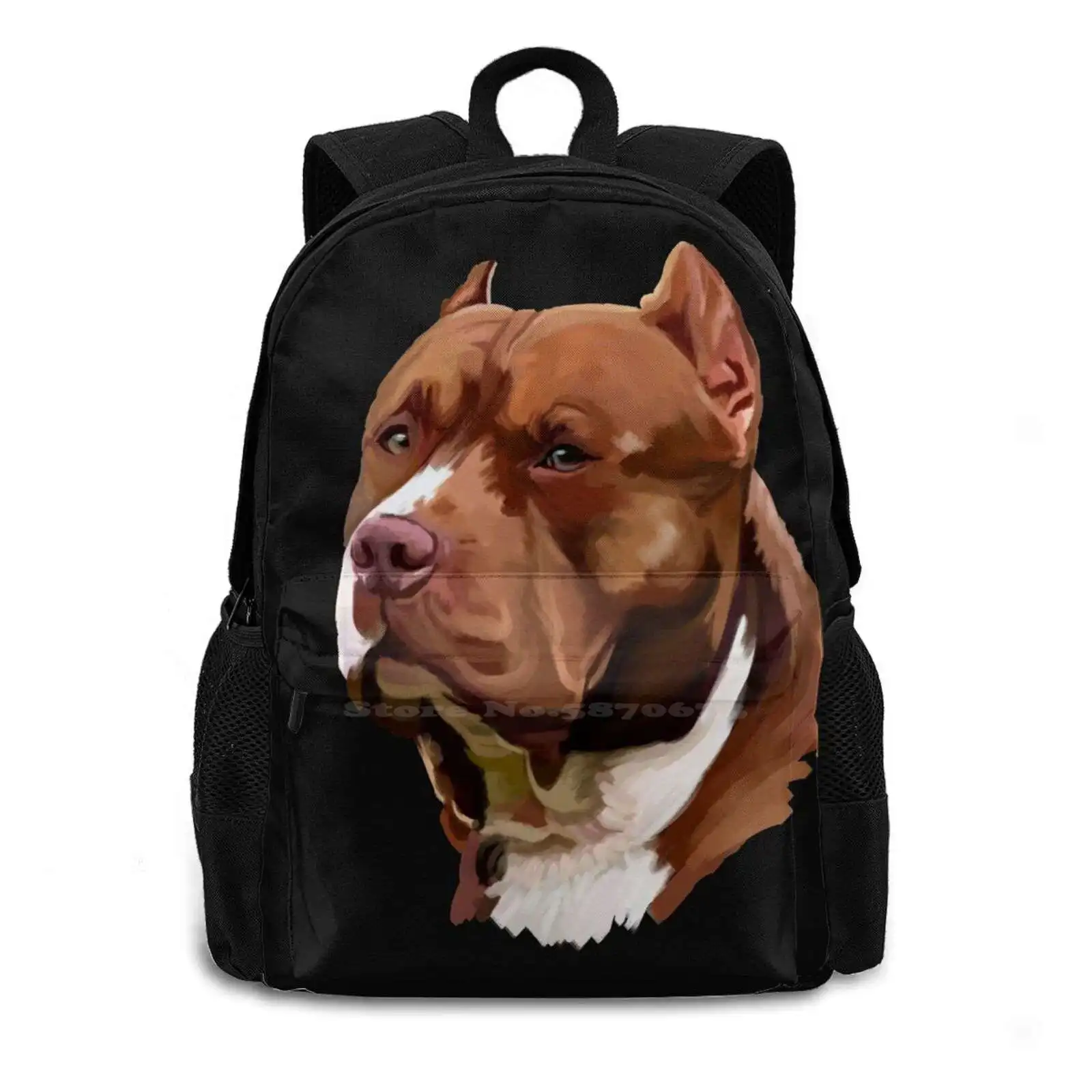 Brown Pitbull Gifts Backpacks For School Teenagers Girls Travel Bags Vet Hairy Pittie Pibble Mood Looks Side View Half Cute