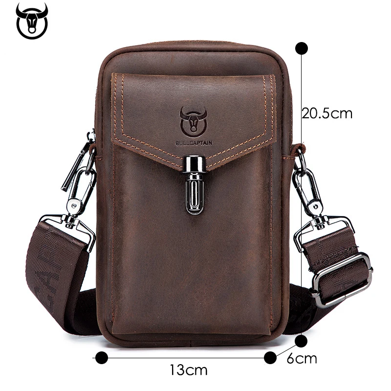 Cow Leather Mobile Phone Bag Genuine Leather Men\'s Casual Belt Waist Bag Trend Multi-Function Shoulder Messenger Bag