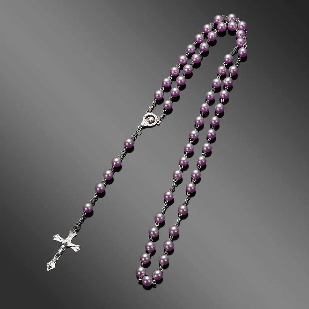 عقد صليب كاثوليكي عتيق ، خرز مسبحة متقاطعة ، خرز كريستالي دائري ، قلادة دينية ، هدية مجوهرات #4