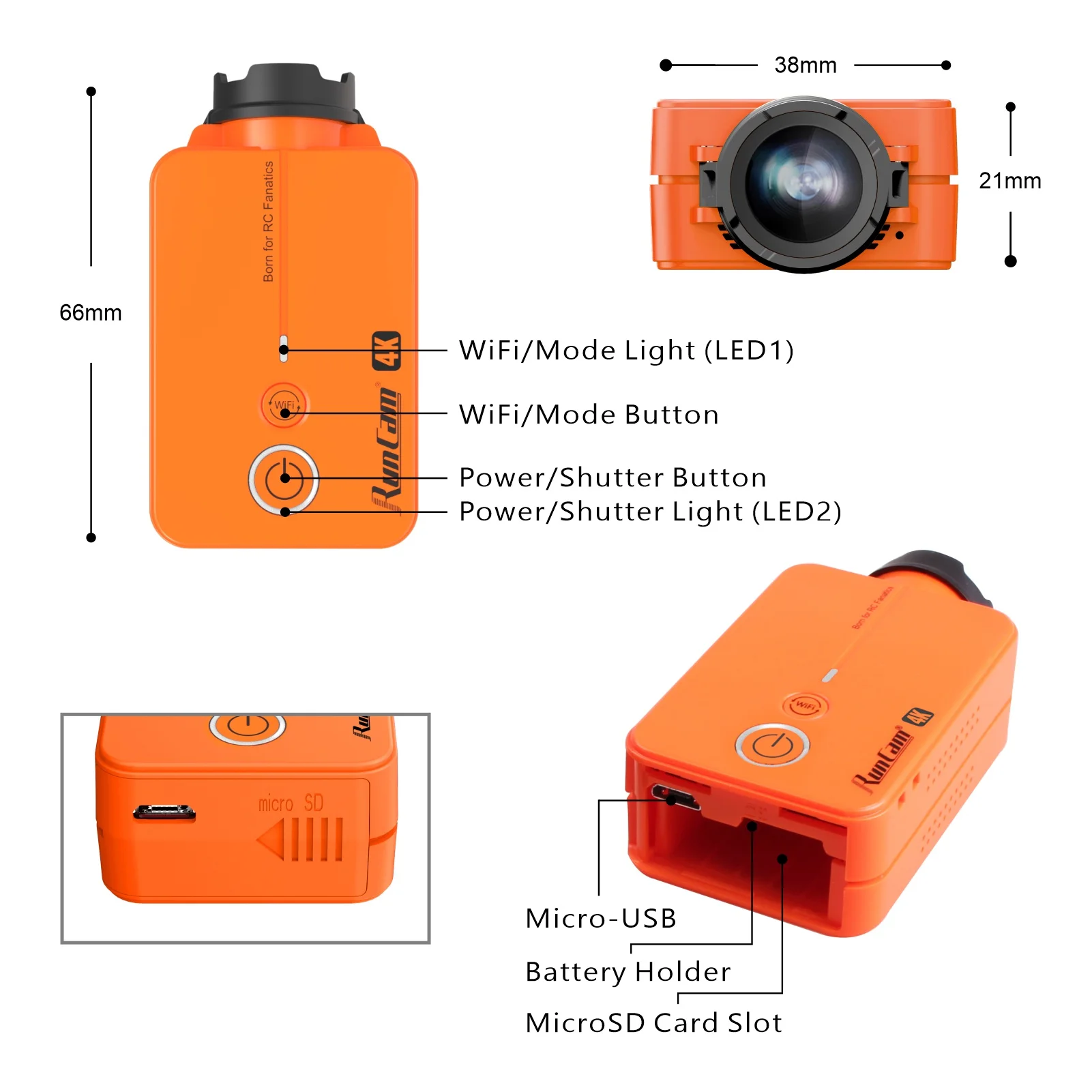 RunCam 2 RunCam2 4K 1080P HD Wing Drone Action กล้องกีฬา WiFi APP บันทึก Quadcopter อุปกรณ์เสริม