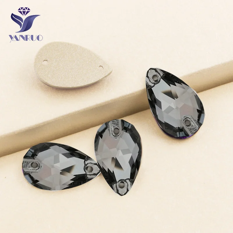 YANRUO 3230 Drop Black Diamond Sew On Rhinestones Droplet Sewing Glass Crystals Sew Rhinestones For Clothes